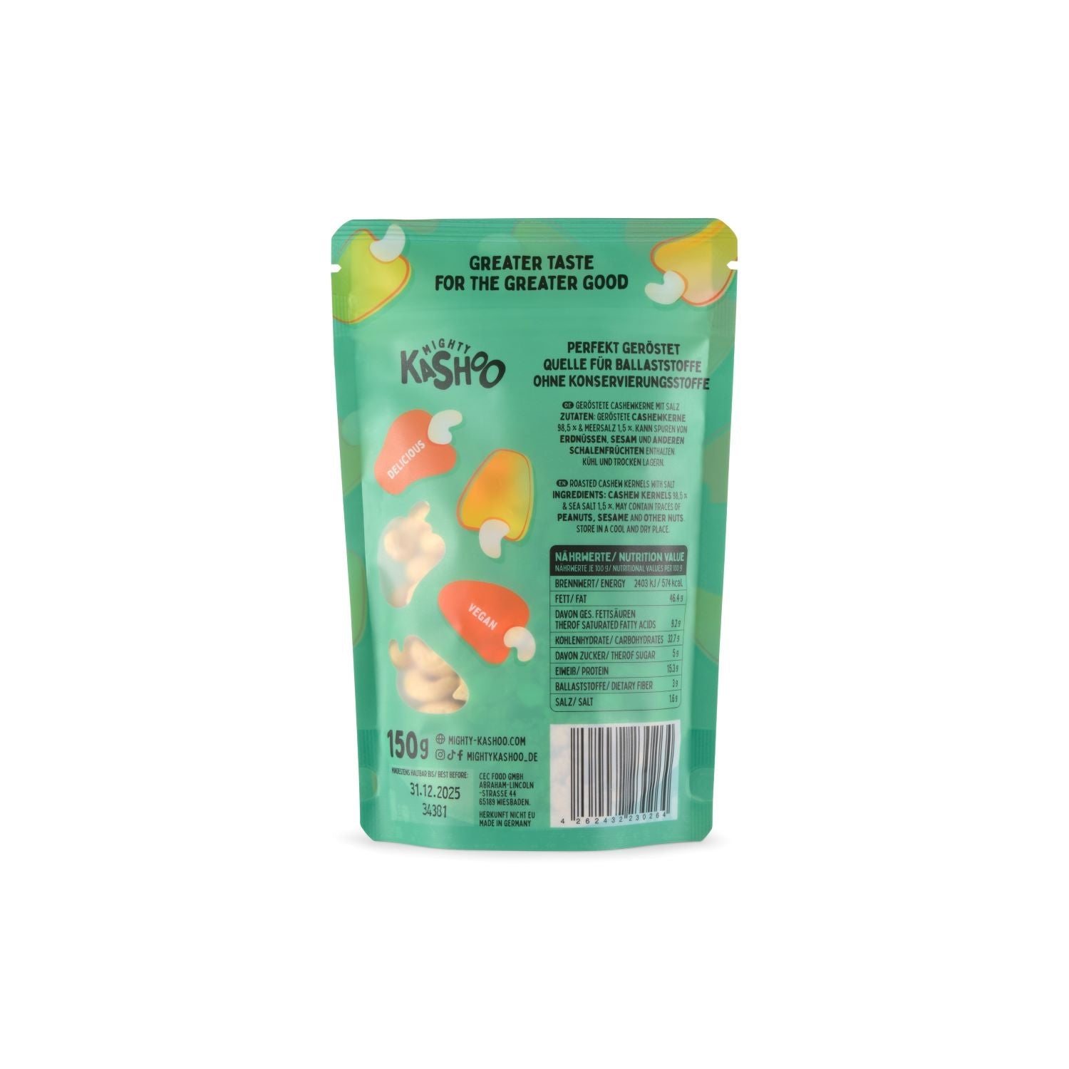 Mighty Kashoo Cashewkerne geröstet und gesalzen 150 g - Mighty Kashoo